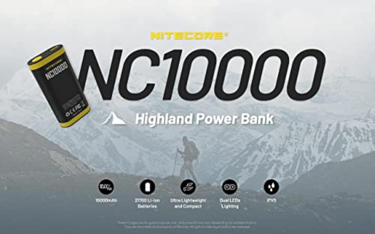 esclusivo Nitecore NC10000 - Caricabatterie leggero da 10.000 mAh con torcia integrata, 50 lumen disponibili
