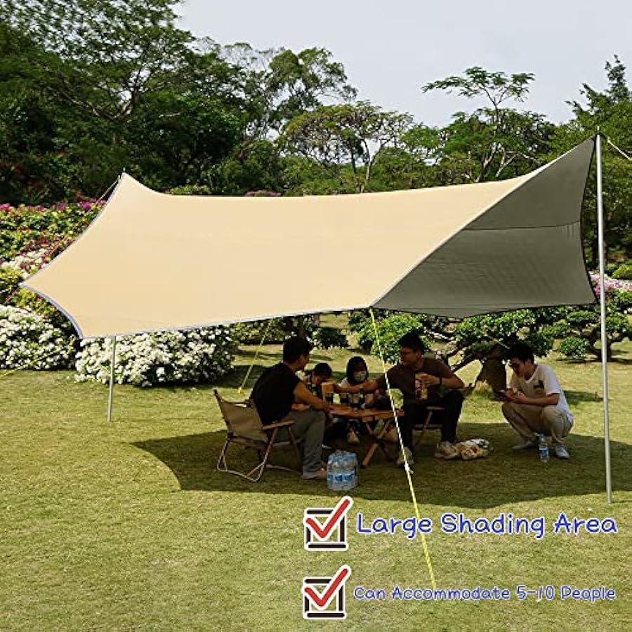 Affordable 5x5 m Tarp Bushcraft Impermeabile Telo Campeggio Anti-UV 50+ Tenda Parasole Ampia Area D´ombra Terrazza Giardino Tendalino（Senza Pali） grande